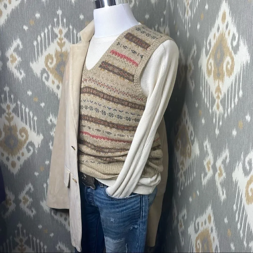 Double RRL Tan Multi Fair-isle V Neck Sweater Vest